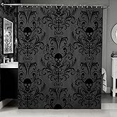 Black Damask Fabric Shower Curtain Antique Victorian Baroque Gothic Shower Curtain Sets Vintage Floral Exotic Sugar Skull Bathroom Accessories 72
