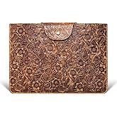 cpnvwa Genuine Leather Laptop Sleeve,Compatible with MacBook Pro 13 Inch M2 M1(2025-2016)&MacBook Air 13 Inch M4 M3 M2 M1(2025-2018),Vintage Protective Computer Case with Floral Pattern,Brown