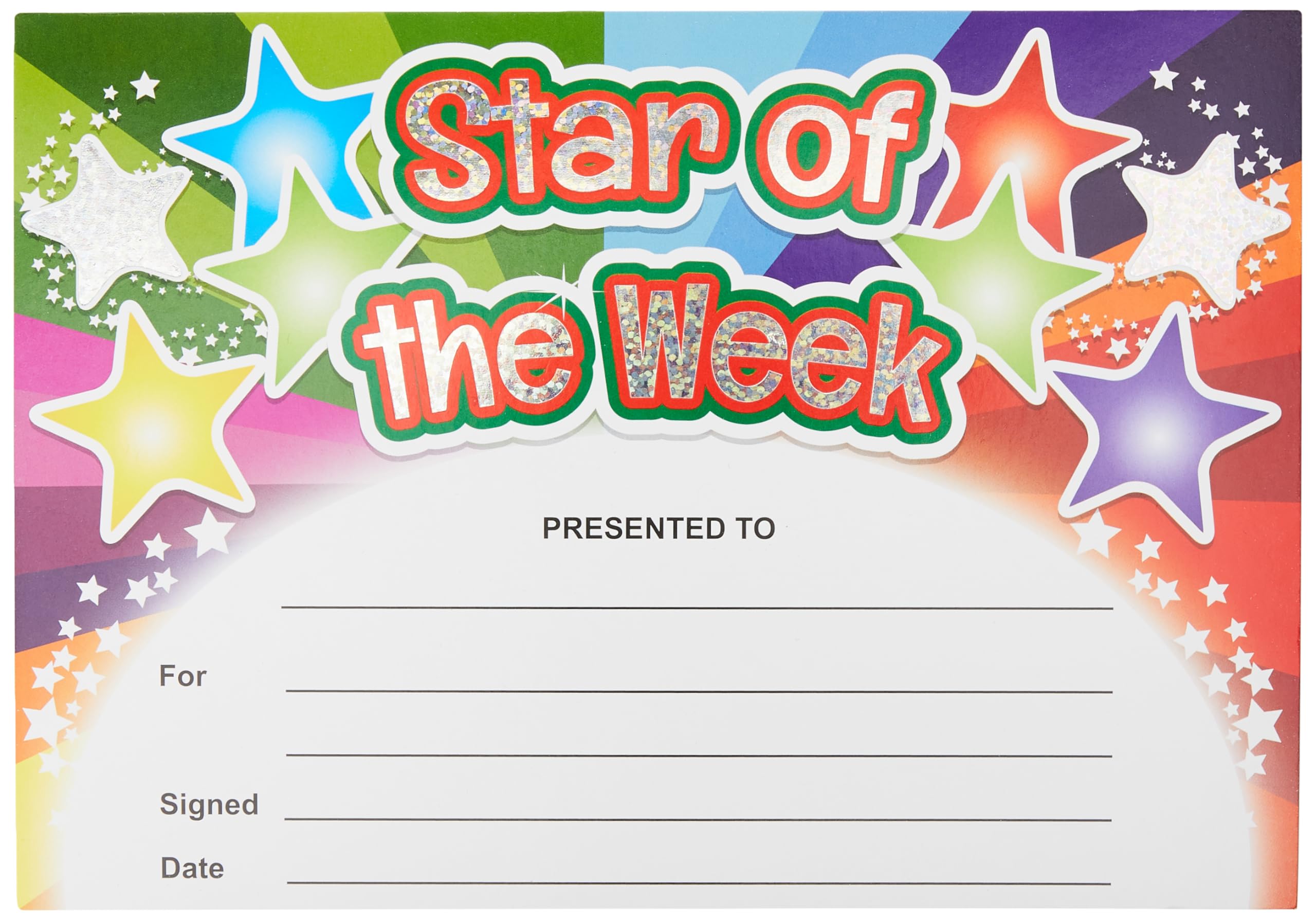Sparkly ‘Star of the Week’ Reward Certificates – Pack of 20 A5 Personalised Pupil Awards – Rainbow Certificates for Teachers, Schools, Parents & Positive Behaviour Recognition - By SuperStickers