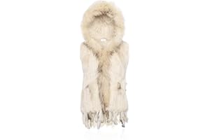HEIZZI Hooded Knitted Rabbit Fur Vest Thick Warm Soft