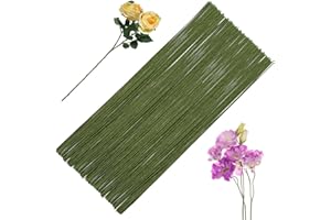 100 Pcs Floral Stem Wire, 18 Gauge Green Floral Wire Stems, Paper Wrapped Flower Sticks for Artificial Flowers, Bouquet Wrapp