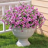 mizii Artificial Flowers for Outdoors 20 Bundles Realistic Faux Silk Flower UV Resistant Fake Plants Outside Decorations for Patio Garden Balcony Yard Porch Summer Indoor Home Decor (Purple)