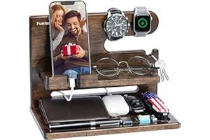Funistree Gifts for Men, Wood Phone Docking Station, Dad Husband Gifts for Christmas from Daughter Son Wife, Nightstand Organizer, Boyfriend Anniversary Birthday Gifts for Him, Xmas Presents Ideas