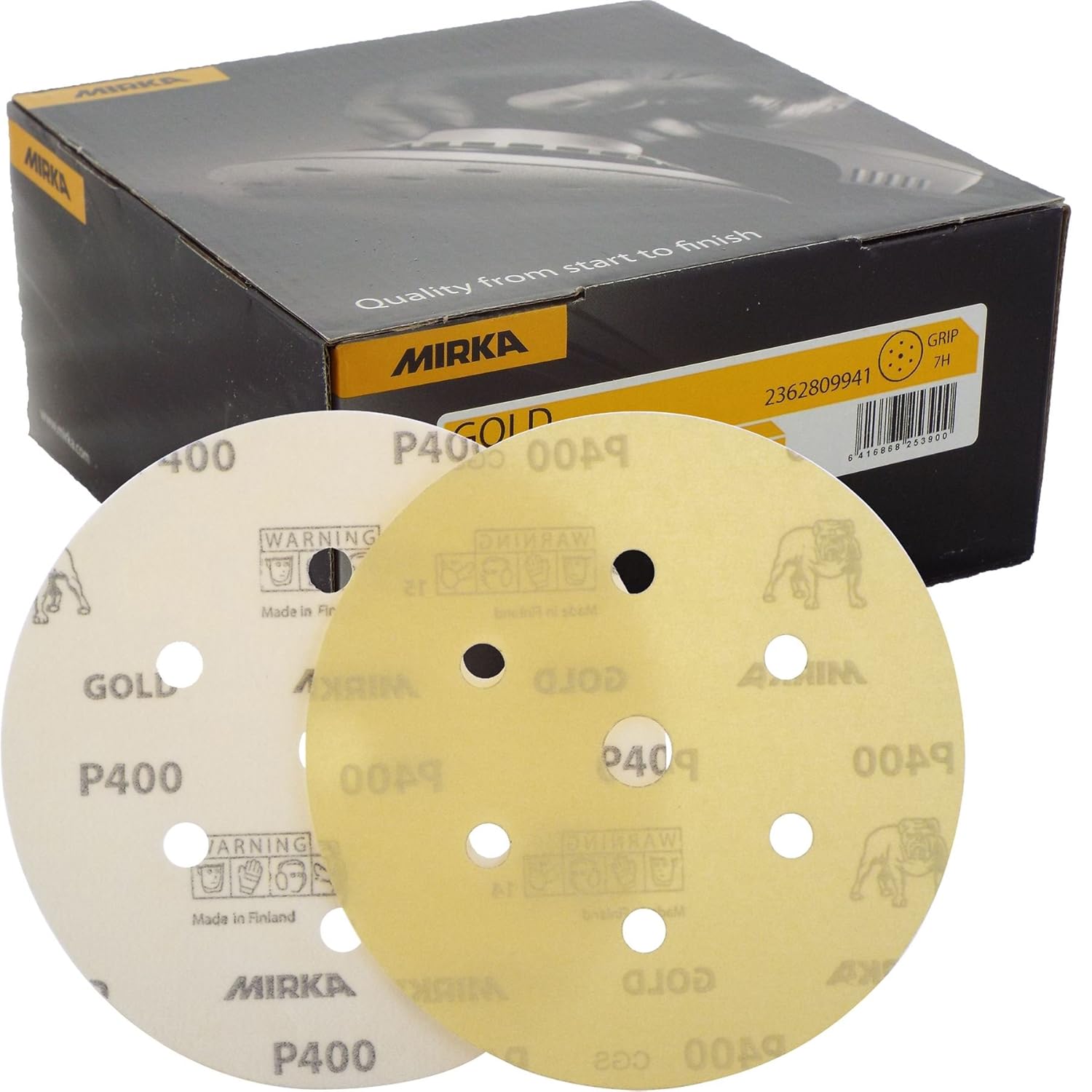 Mirka Gold HookIt DA Sanding Discs Ø 150mm 6" 400 Grit 6+1 Hole Sander
