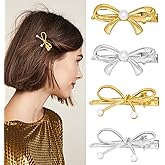 CURASA Metal Pearl Hair Bows For Women Girls 4Pcs Small Sliver Gold Hair Clips Bow Knot Alligator Hair Pins Cute Fashion Hair Accessories For Thick Thin Elegant Hair Barrettes Party Prom Wedding