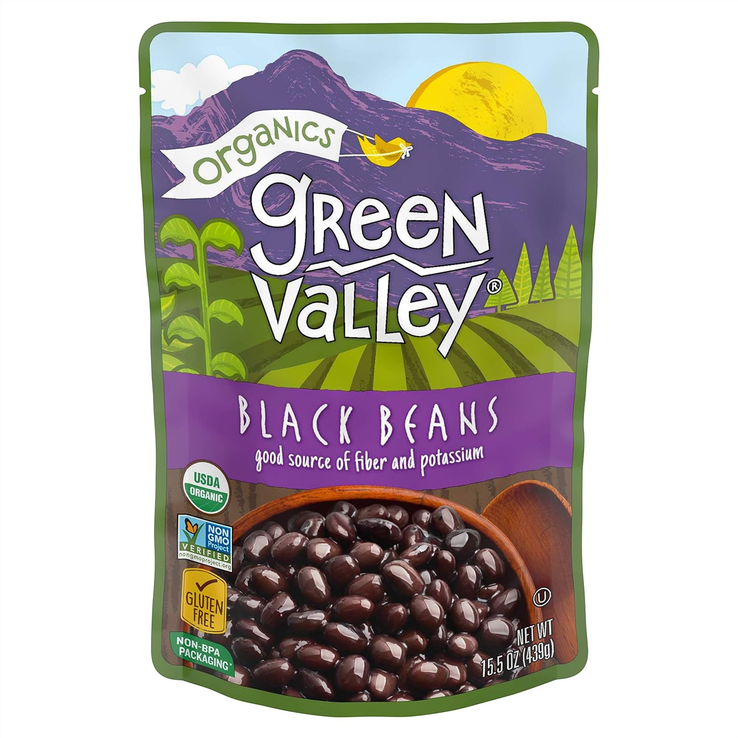 Green Valley Organics Black Beans Pouch, 15.5 Ounce (Pack of 12) Grocery