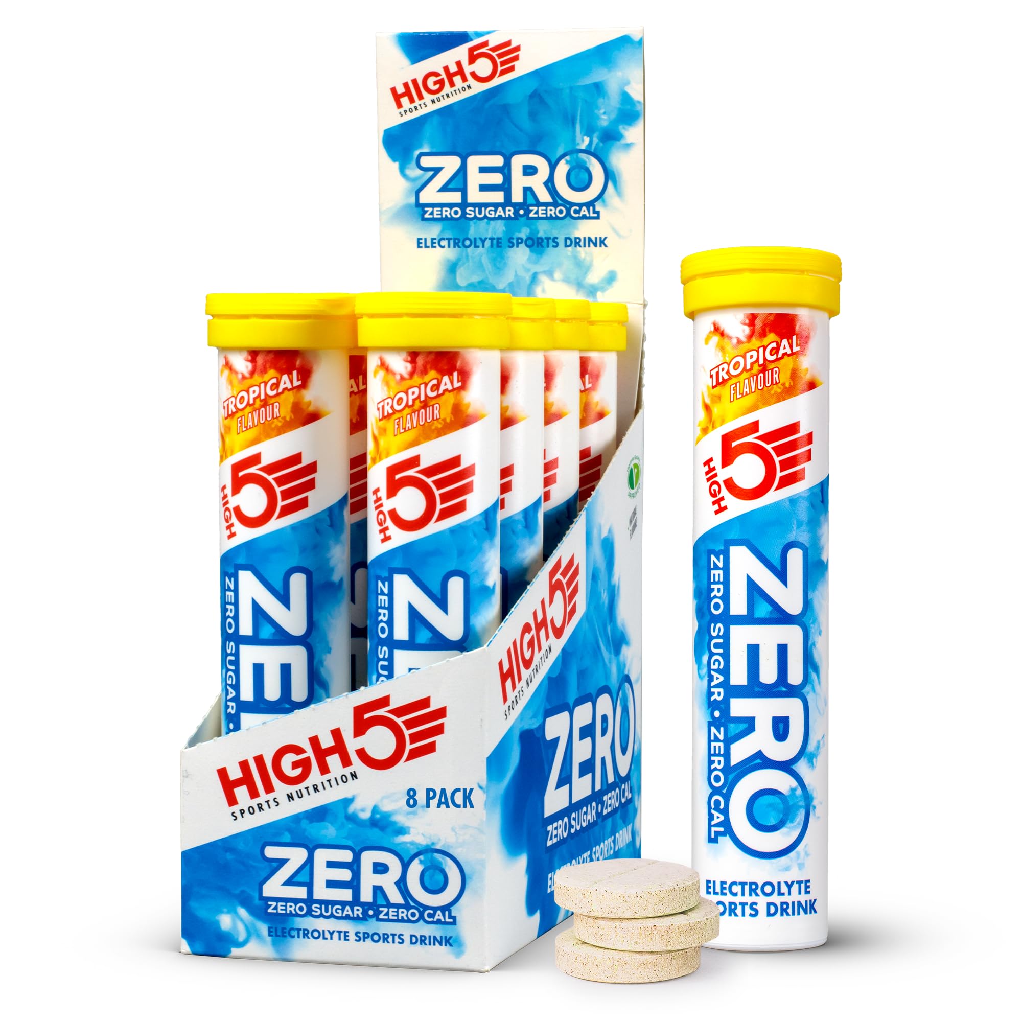 HIGH5 ZERO Electrolyte Tablet - Hydration Tablets Enhanced with Vitamin C - 0 Calories & Sugar Free - Boost Hydration, Performance & Wellness - Tropical, 160 Tablets (20x, Pack of 8)