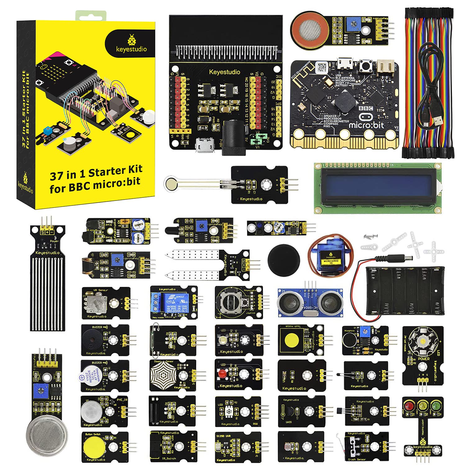 Photo 1 of KEYESTUDIO 37 in 1 Box Starter Kit with BBC Microbit V2.2 Board, Great 37 Sensors Microbit Accessories Coding Electronics Kit for Teens Adults, Electric Circuit Learning with Tutorial
