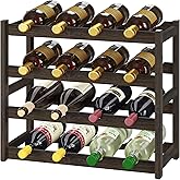 BAMEOS Bamboo Wine Rack Storage, 4 Tier Wine Racks Countertop, Wine Rack Freestanding Floor Wine Holder Cabinet for Kitchen, Bar, Pantry, Wine Cellar, Basement,Study (16.85 L x 9.25W x 17.24H)