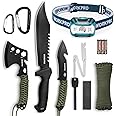 WORKPRO Camping Hatchet & Machete with Sheath, Camping Axe and Fixed Blade Hunting Knives with Paracord Handle, Headlamp, Flint, Camping Tool Set for Outdoor Hunting Survival