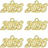 Shapenty Metal Year Signet 2026 DIY Pendant Charms for Graduation Tassels Bracelet Necklace Earrings Keychain Zipper Pulls Cellphone Craft Jewelry Making Christmas Party Decoration, 6PCS