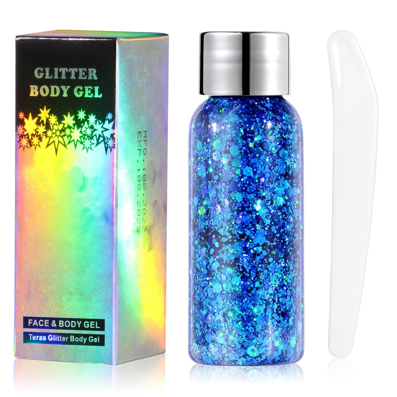 URAQT Body Glitter Gel - Holographic Mermaid Sequins, Chunky Cosmetic Face Gel, Sparkling Festival Party Lotion for Face, Eye, Hair, Nail Makeup and DIY Art