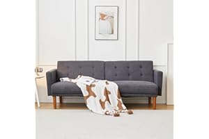 DIYART 76'' Futon Sofa Bed, Convertible Sleeper Couch Bed, 3 Seater Sleeper Sofa with Adjustable backrest, Loveseat Sofa, Futon Couches for Living Room, Dark Grey Fabric