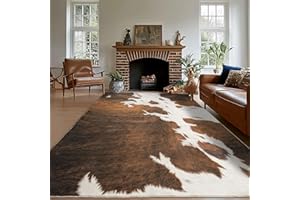plumlik Cowhide Rug Area Rugs for Living Room, 8x10 Cow Print Rug Machine Washable for Bedroom Dining Room Western Home Decor