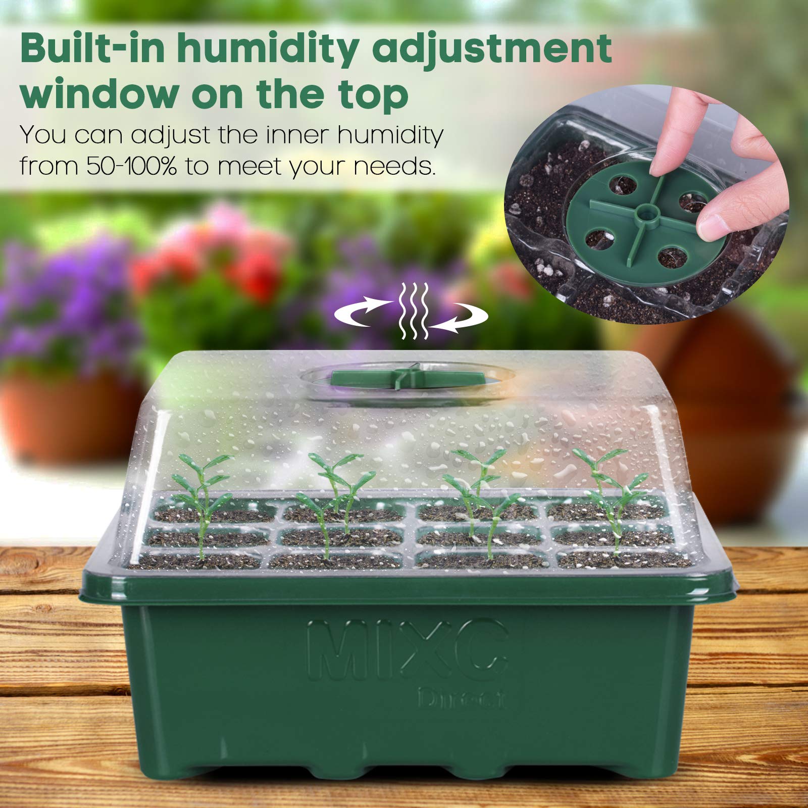 10-Pack Seed Trays Seedling Starter Tray, MIXC Humidity Adjustable Plant Germination Kit with Dome and Base Greenhouse Grow Trays Mini Propagator for Seeds Growing Starting (12 Cells per Tray)