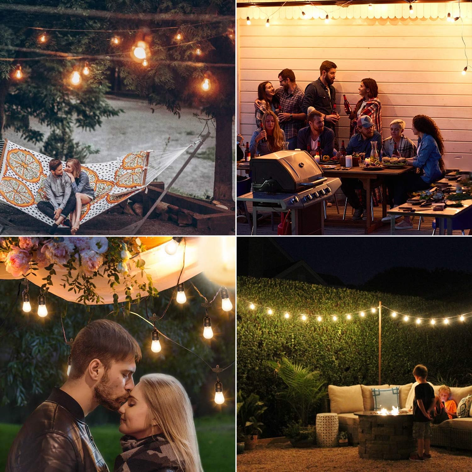 LED Outdoor String Lights for Patio - 48FT Commercial Waterproof Strand Patio String Lights, Hanging 2W Dimmable Edison Vintage Plastic Bulbs - Heavy-Duty Patio Lights Porch Market Light for Backyard - - 