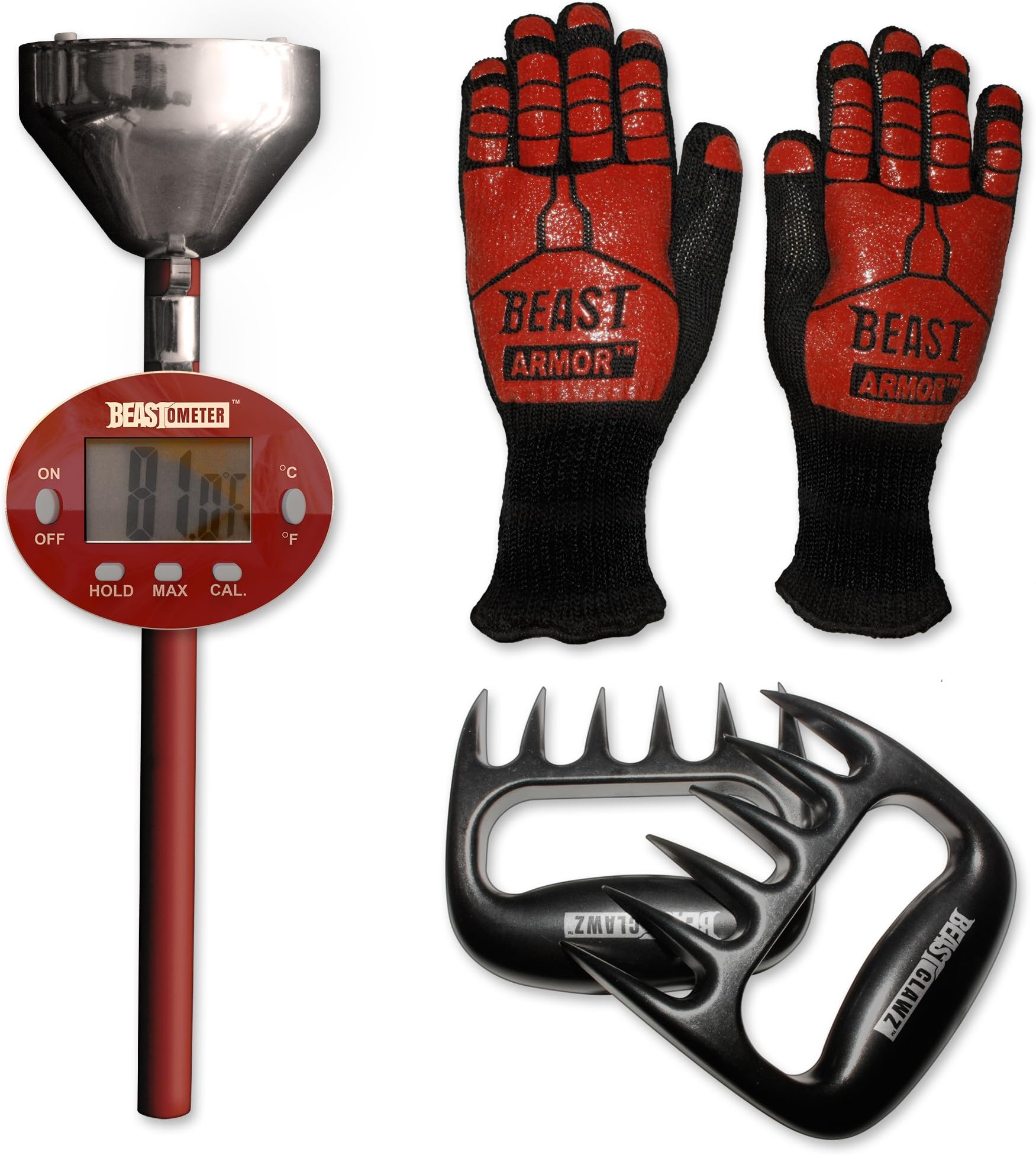 Grill Beast - BBQ Grilling Meat Thermometer with Beast Armor and Beast Clawz - Smoker and Kitchen Accessories 3pc Combo Kit