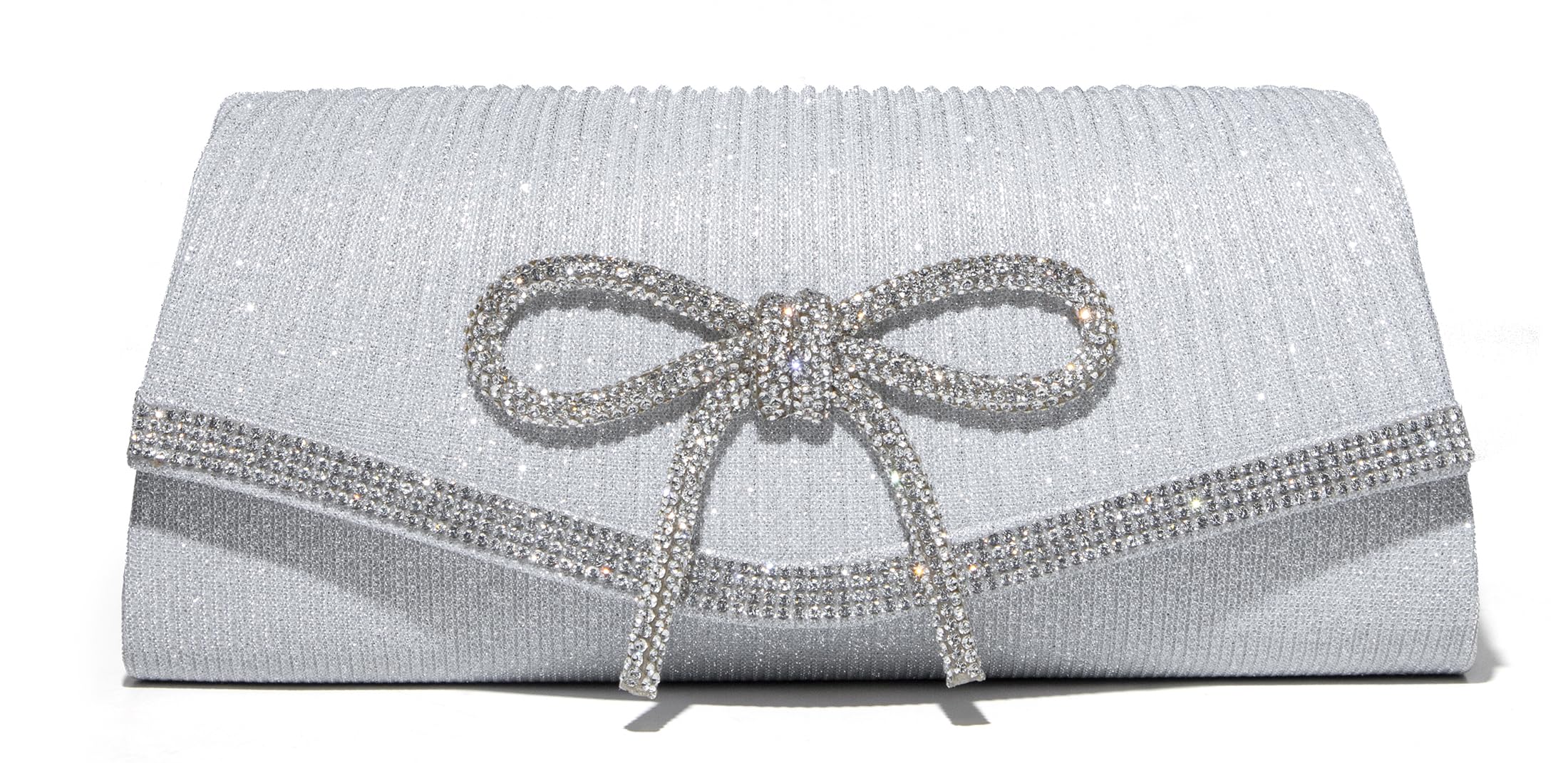 Photo 1 of Wytidian Bow Shiny Clutch Purses for Women Sparkly Evening Handbag Glitter Rhinestone Prom Cross Body Wedding Clutch Bags (Silver)