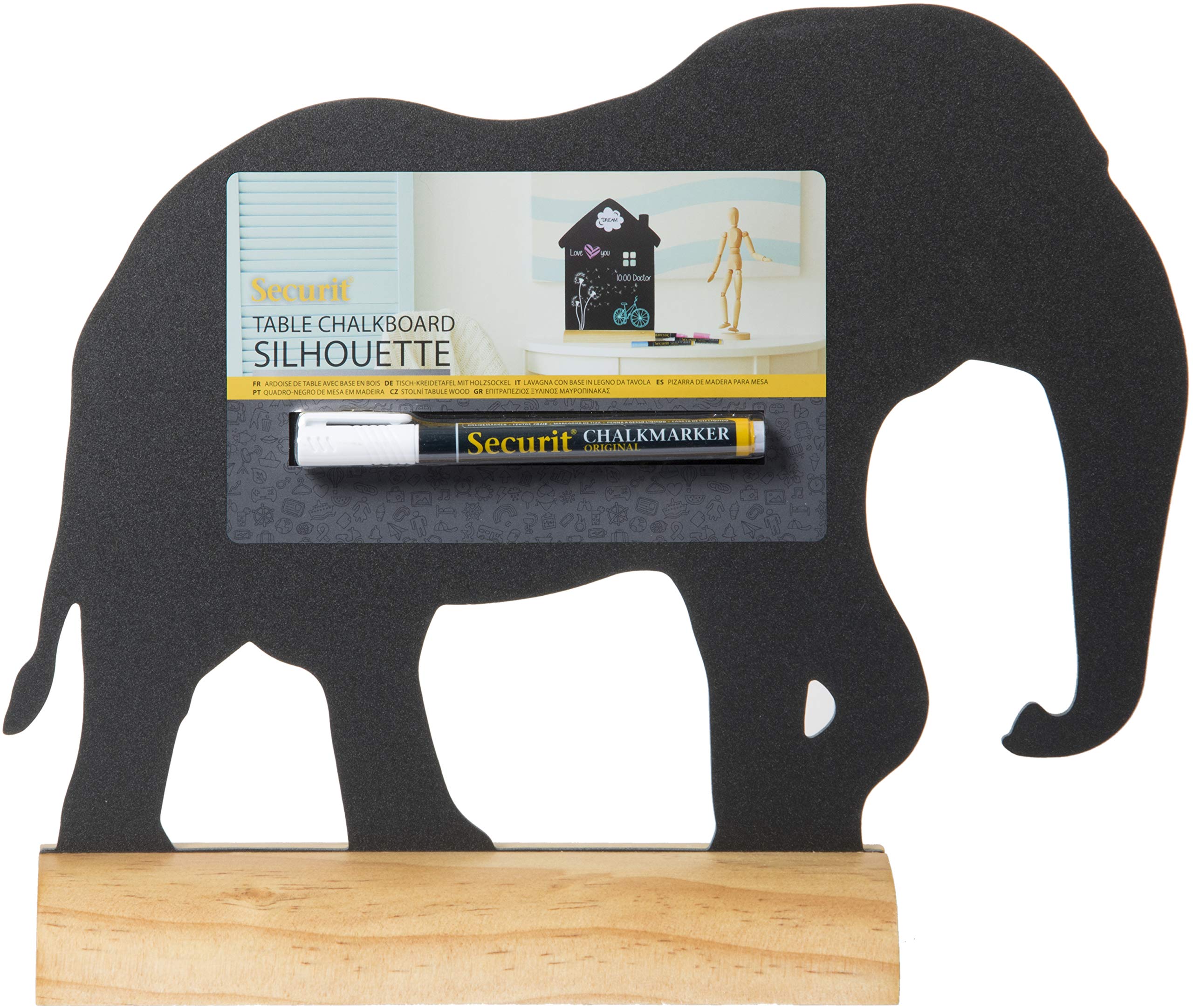 Securit Silhouette Elephant Board with Chalk Marker, 7 x 28 x 24 cm, Multi-Color, 24x29, 5x6cm