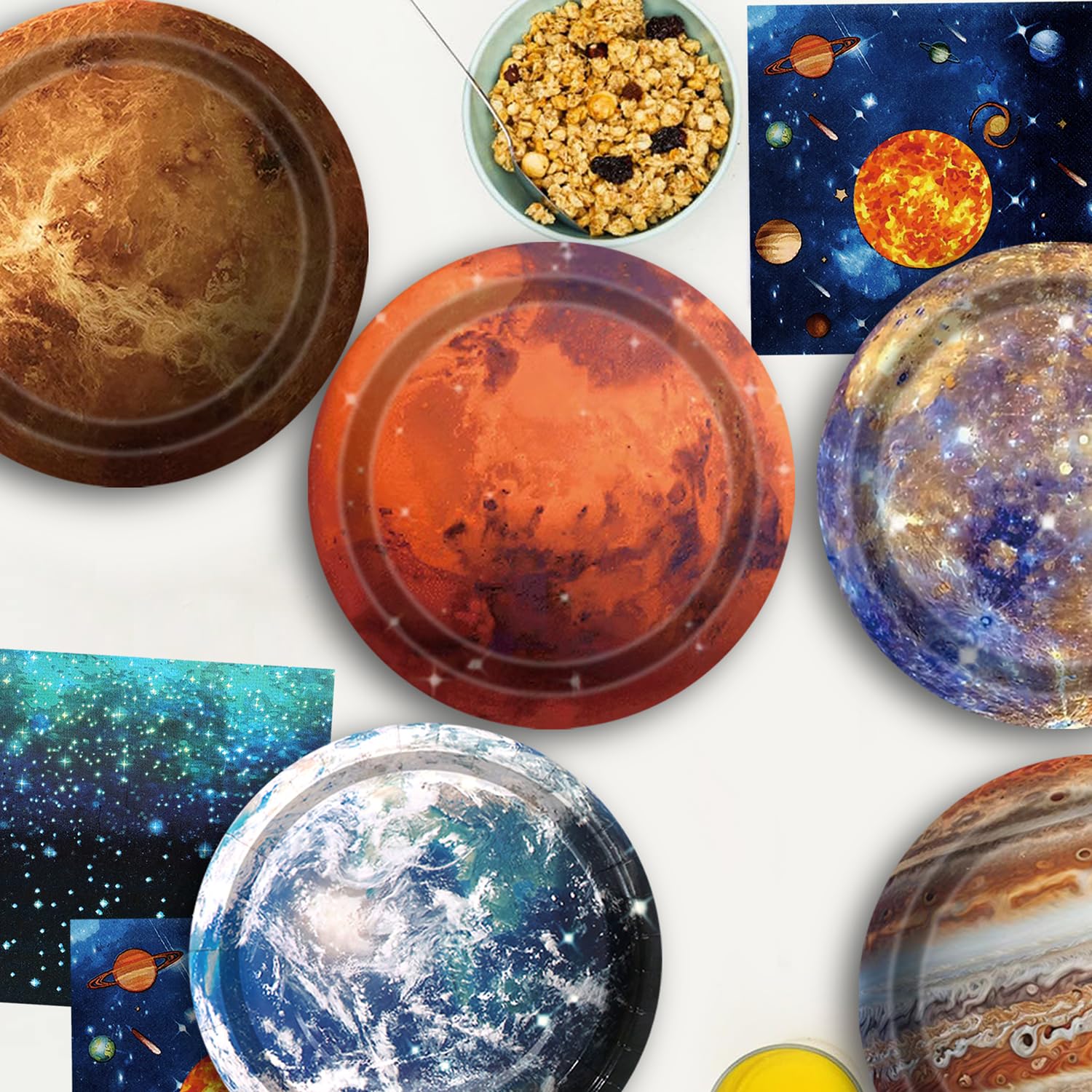 Space Theme Party Decorations 100Pcs Galaxy Planet Outer Space Disposable Plates and Napkins for Kids Space Solar System Planets Baby Shower Birthday Party Decorations, 9inch