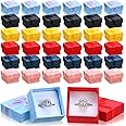 72 Pcs Ring Gift Box 1.6 x 1.6 x 1.1 Inches Hard Cardboard Jewelry Boxes with Ribbon Bow Small Ring Box Gift Cases for Earrin