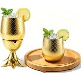 Pineapple Cocktail Shaker, Moscow Mule Mug &amp; Metal Pineapple Cup, 500ml Stainless Steel Polished Smooth Gold Unique Shape, for Home Bar, Cocktail Drinks and Party Serving