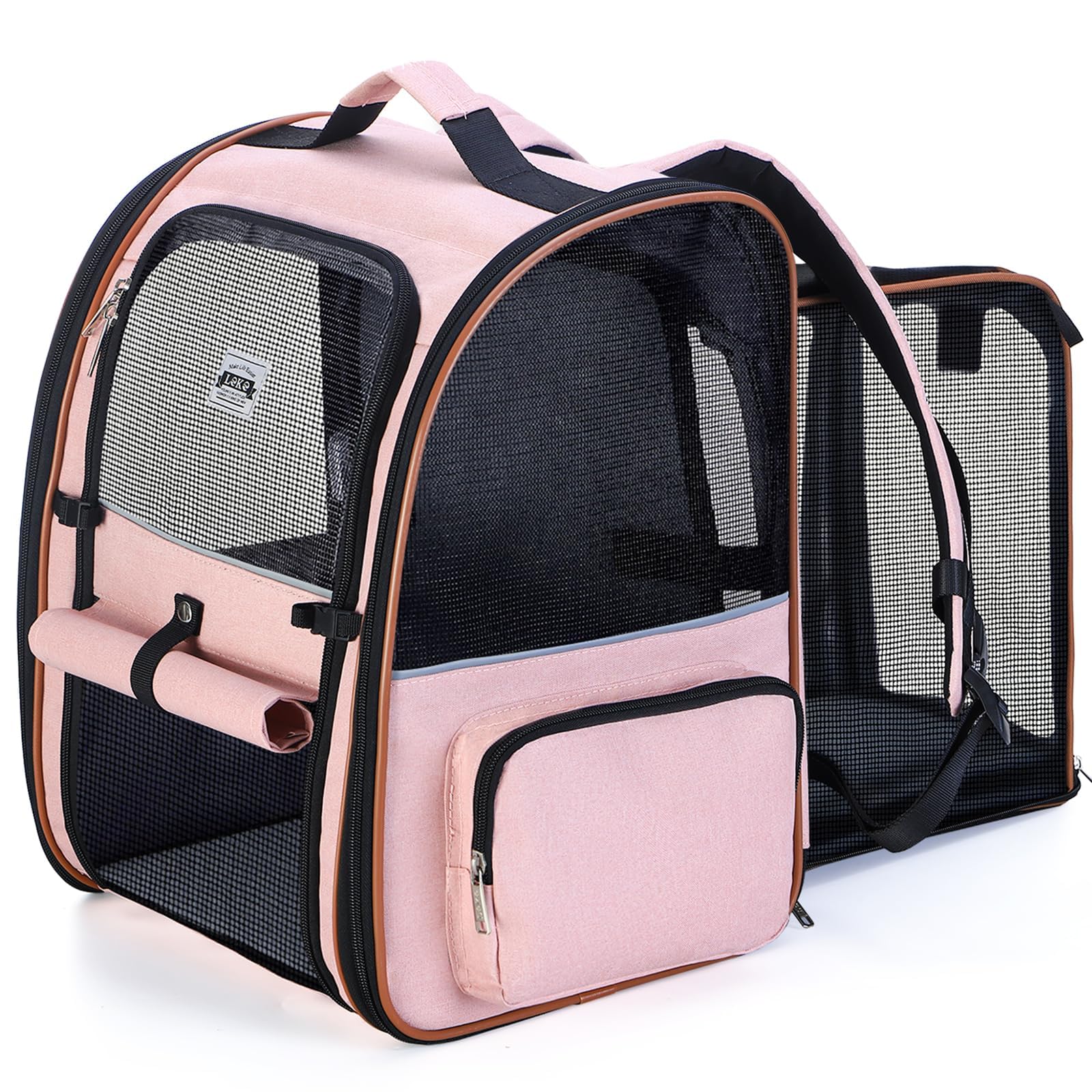 Lekesky Large Cat Carrier Backpack Expandable - Pet Carrier Backpack for Small Dogs Medium Cats Fit Up to 25 Lbs, Pink, L