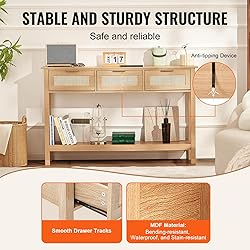 VEVOR Rattan Console Table with 3 Storage