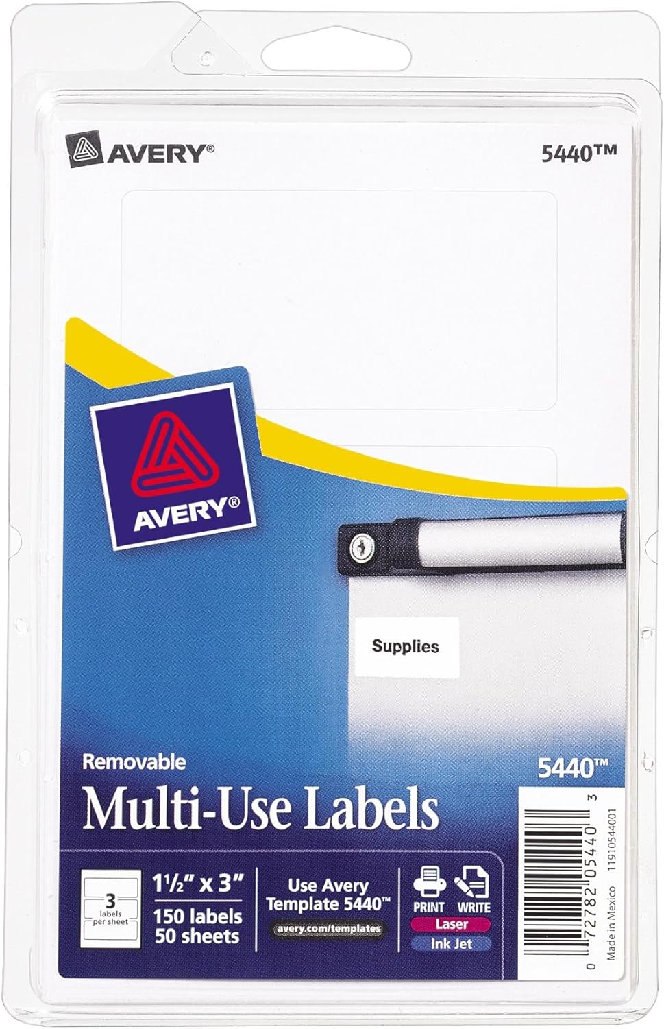 Avery Removable Print or Write Labels, 1.5 x 3 Inches, White, Pack of 150 (5440)