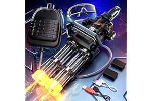 Uregoio Gatling Electric Water Gun for Adults, New Double Barrel Squirt Gun with Rotating and LED Light, Long Range Automatic Water Guns with Backpack, Two Batteries, Outdoor Toys for Kids Ages 8-12