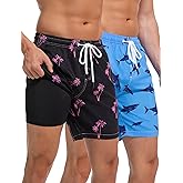 Nadirknit 2 Pack: Men's 7" Swim Trunks with Compression Liner, Quick Dry Swim Shorts Bathing Suits Board Shorts Swimwear
