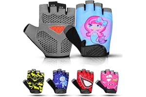 SAGA SPORTS Half Finger Kids Cycling Gloves| Non-Slip, Padded, Antislip, Fingerless Kids Bike Gloves for Boys and Girls | Ideal for BMX, MTB, Gymnastics