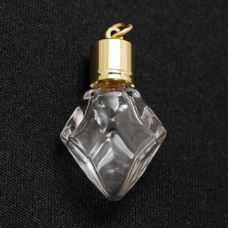 Amazon ミニ香水瓶 アロマペンダントトップ ダイヤ型 透明 容量0 7ml 穴あきキャップ ゴールド アロマペンダント アロマディフューザー アロマバーナー