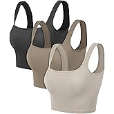 ODODOS 3-Pack Seamless Square Neck Crop Tank for Women Ribbed Knit Soft Low Back Cropped Tops