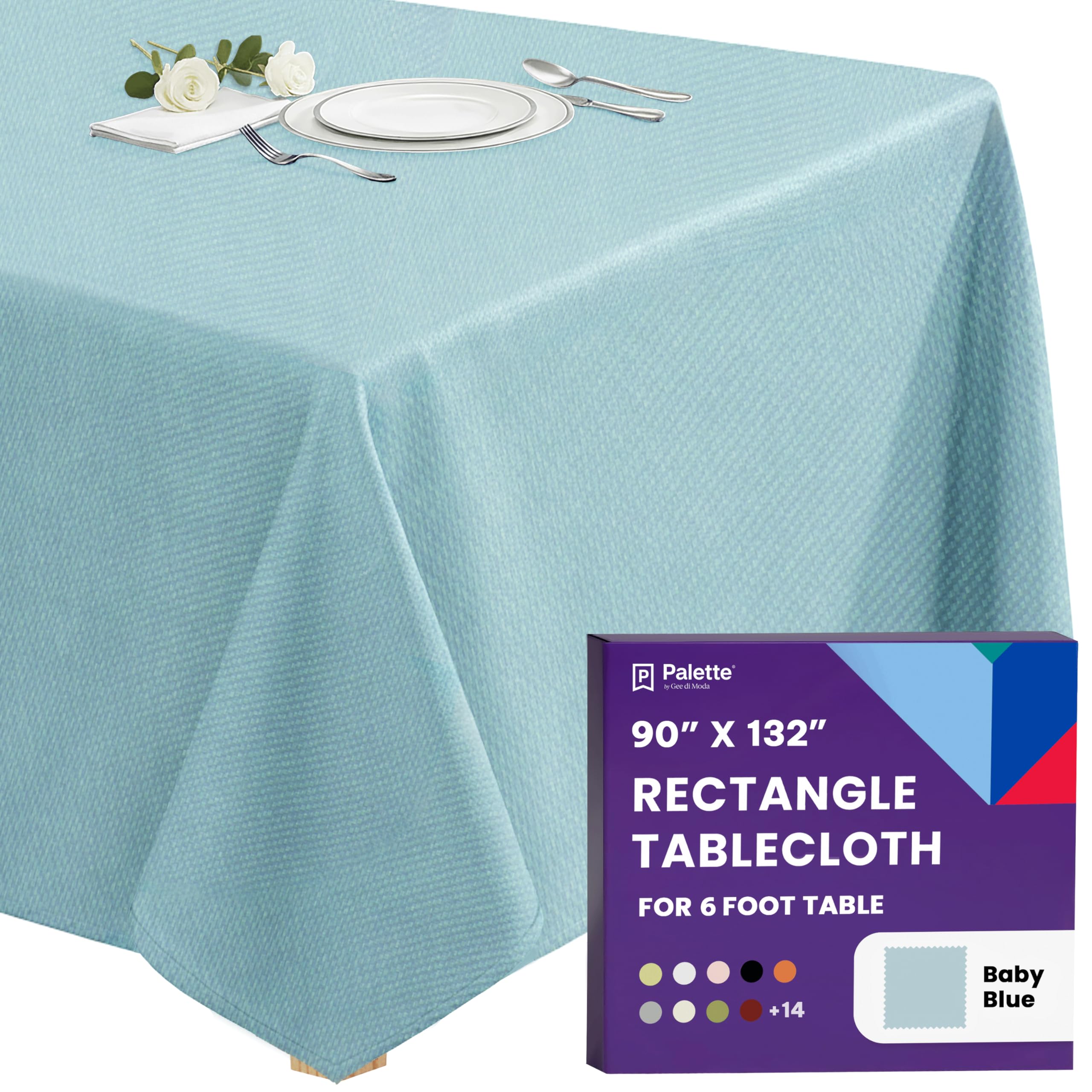 Gee Di Moda Rectangle Tablecloth - 90 x 132 Inch Baby Blue - Heavy Duty Washable Polyester - 6 Ft Table, Buffet, Parties, Wedding & Baby Shower