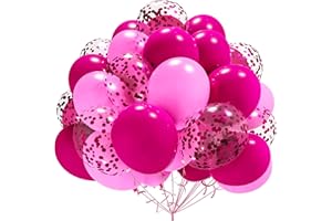 AULE Hot Pink and Pink Balloons 12 inch 60 Pcs Premium Latex Magenta Confetti Balloon 64 ft Ribbon for Party Decorations