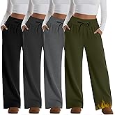 Yearntown 4 Pack Women's Fleece Lined Plus Size Sweatpants Wide Leg Lounge Pants Baggy Thermal Athletic Pants