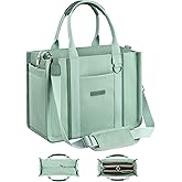 BESBESME Women’s Canvas Tote Bag with Zipper and Compartments – Multi-Pocket Laptop Work Crossbody Shoulder Tote Purse