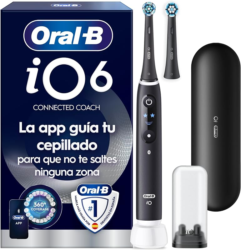 Oral-b io 6 oral-b io 6n escova de dentes elétrica preta, com 2 cabeças e 1 estojo de viagem, projetada pela braun, projetada pela braun