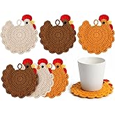LemonRoad 6 Pcs Handmade Crochet Chicken Coasters Sets Funny Chick Gifts Coffee Tea Drink Coasters Chicken Lovers Must Have Cute Desk Accessories Home Decoration(Color 8,Retro)