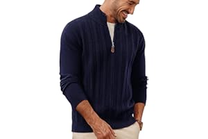 PJ PAUL JONES Men's Cardigan Sweater Full Zip Up Sweater Ribbed Knit Stand Collar Cardigans