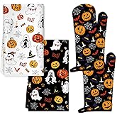 Arquiel Halloween Pumpkin Kitchen Towels and Oven Mitts Set 4Pcs, Soft Absorbent Dish Cloth Heat Resistant Oven Gloves for Cooking Baking Kitchen Decoration, Gifts for Her