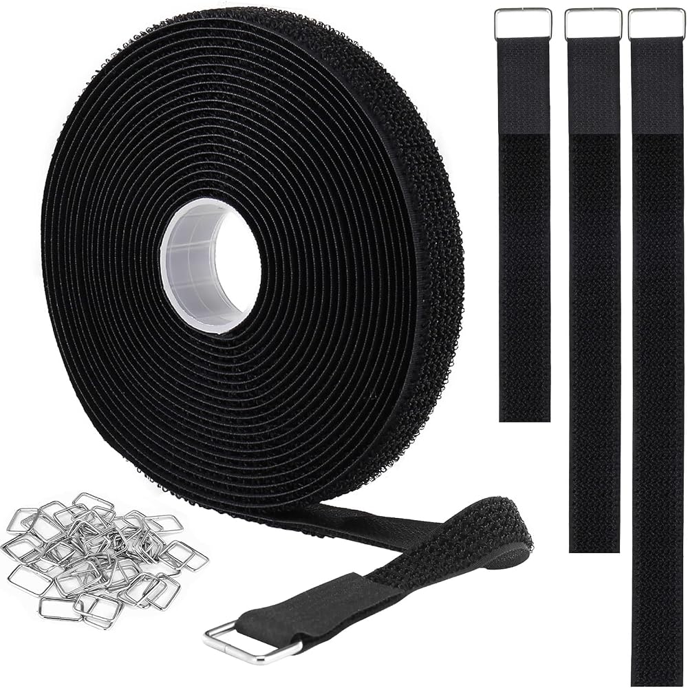YMCRLUX 2 cm x 5 m Hook and Loop Straps with 25 Buckles Nylon Ties