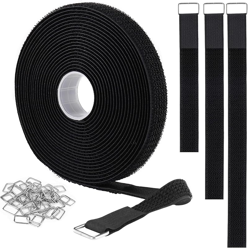 YMCRLUX 2 cm x 5 m Hook and Loop Straps with 25 Buckles Nylon Ties