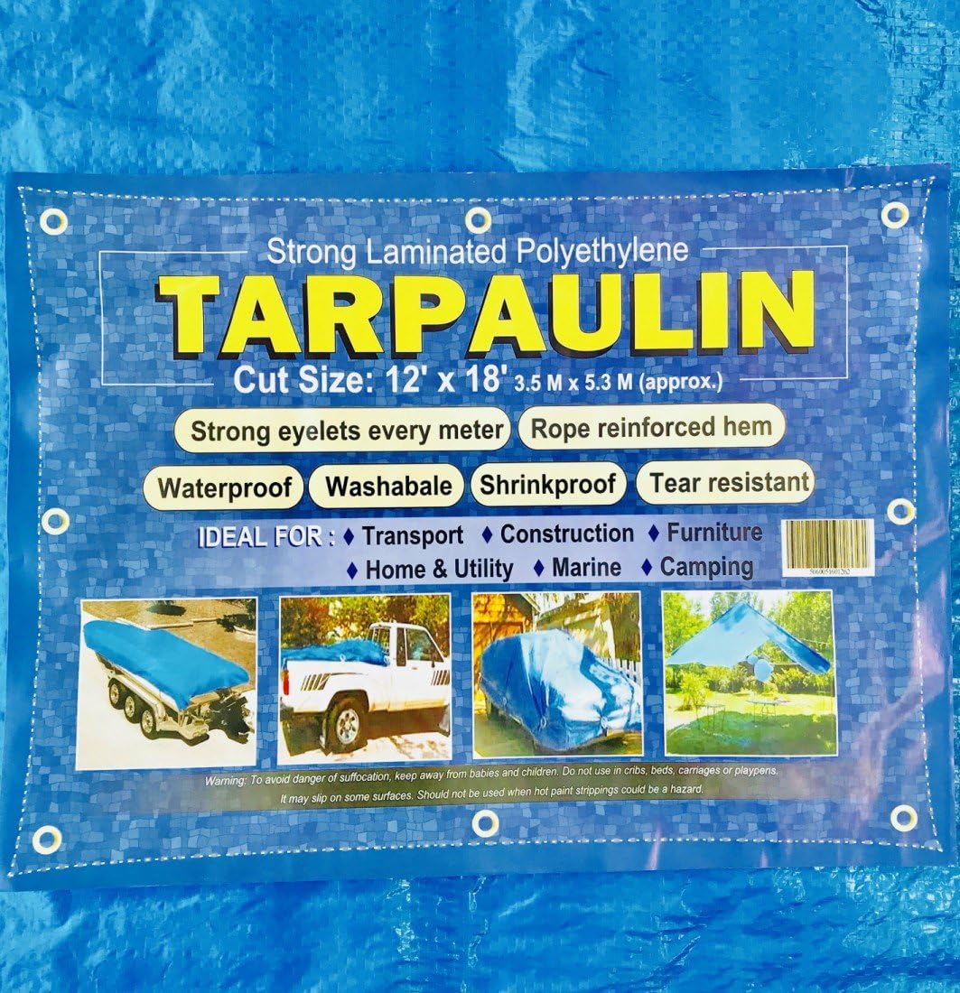 TARPAULIN 3.5m x 5.3m (12 ft x 18 ft) Blue Waterproof Cover Boat/Car/Ground Sheet, 12ft x18ft - Image 3