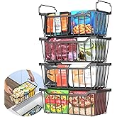 Goovilla Freezer Organizer Bins with Foldable Handle, 4 Pack Stackable Freezer Baskets for 3.5-7 Cu.FT Deep Chest Freezer Organization, Coated Metal Freezer Storage Bins with Better Space Utilization