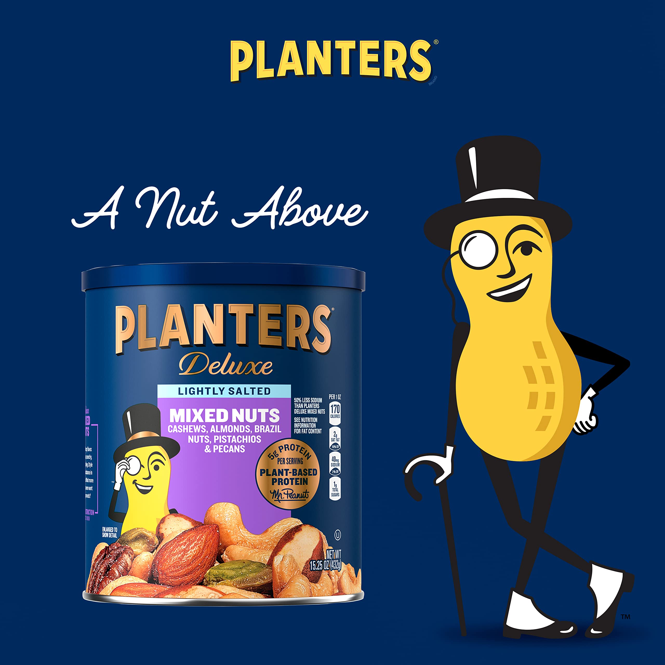 PLANTERS Deluxe Lightly Salted Mixed Nuts, Party Snacks, PlantBased