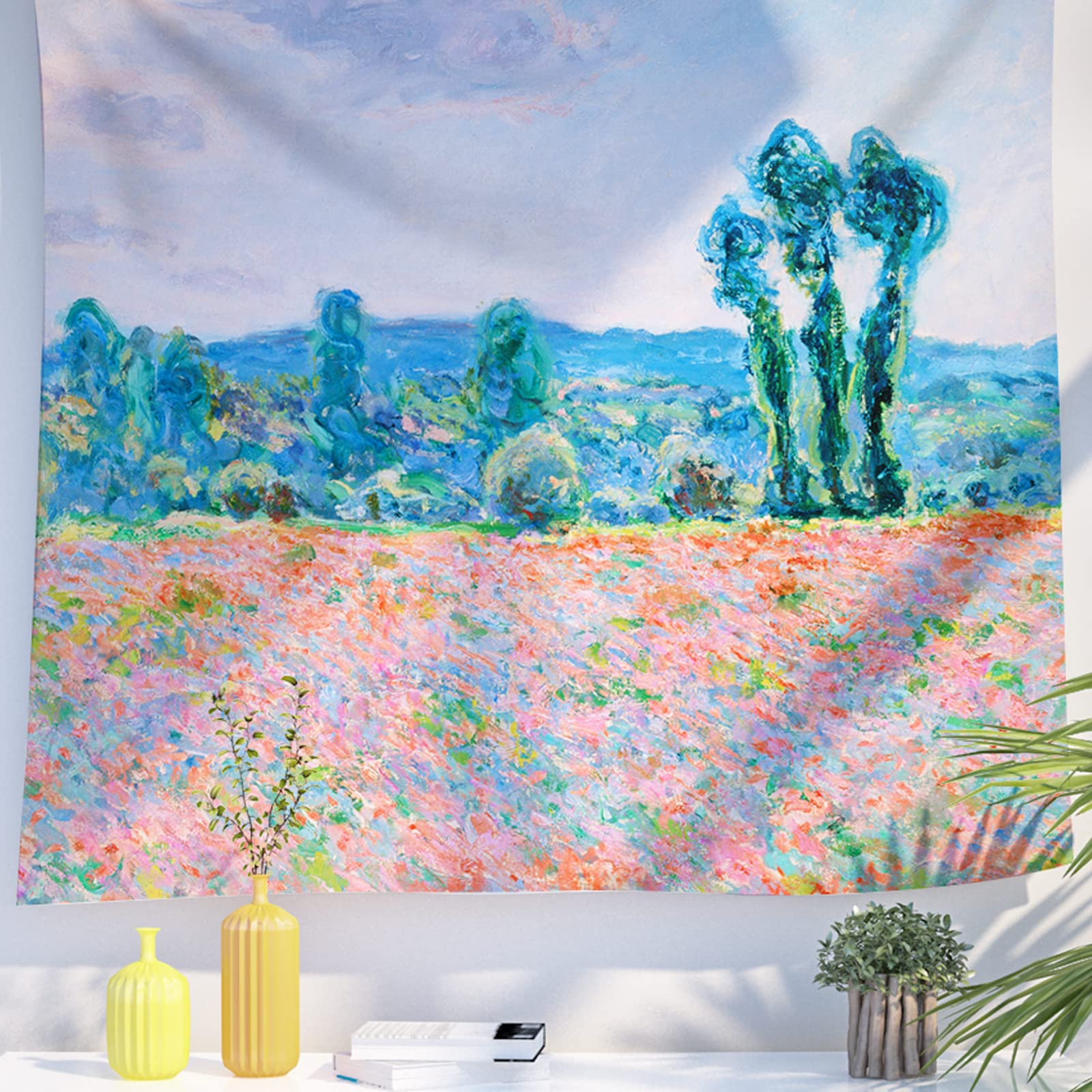 Berkin Arts Art Decor Tapestry with Landscape Design Wall Hanging Aesthetic Backdrop Psychedelic Countryside Forest for Indoor 59.1 x 78.7 Inch (Poppy Field by Claude Monet)