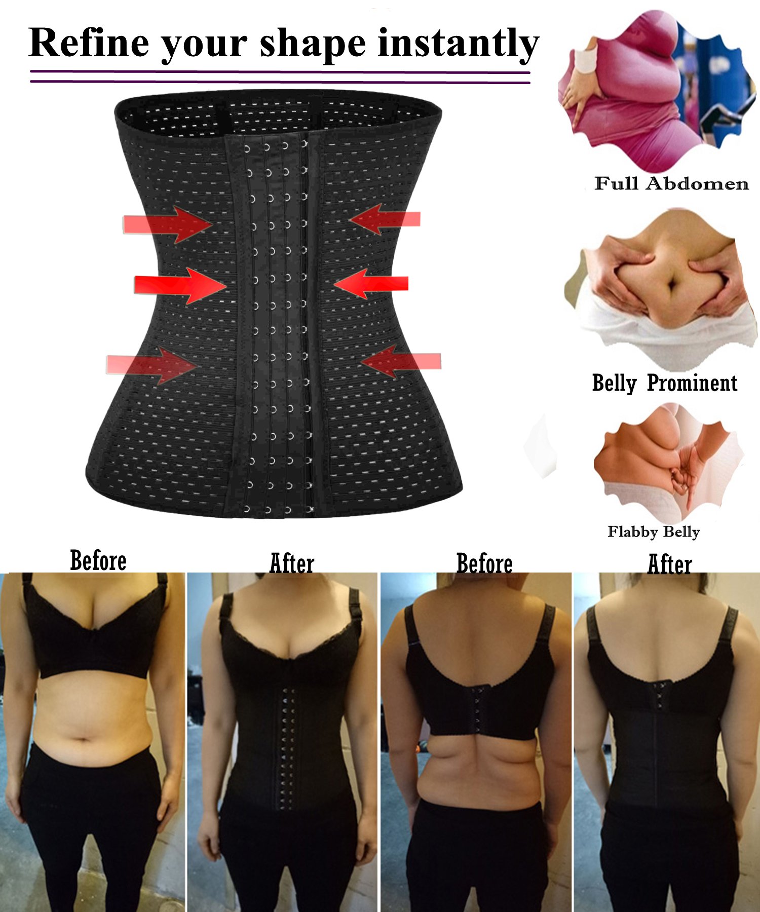 Waist Trimmer ab belt for faster weight loss back support girdle long torso plus size Postpartum shirt thermal thong vest plus size (3XL, BLACK)