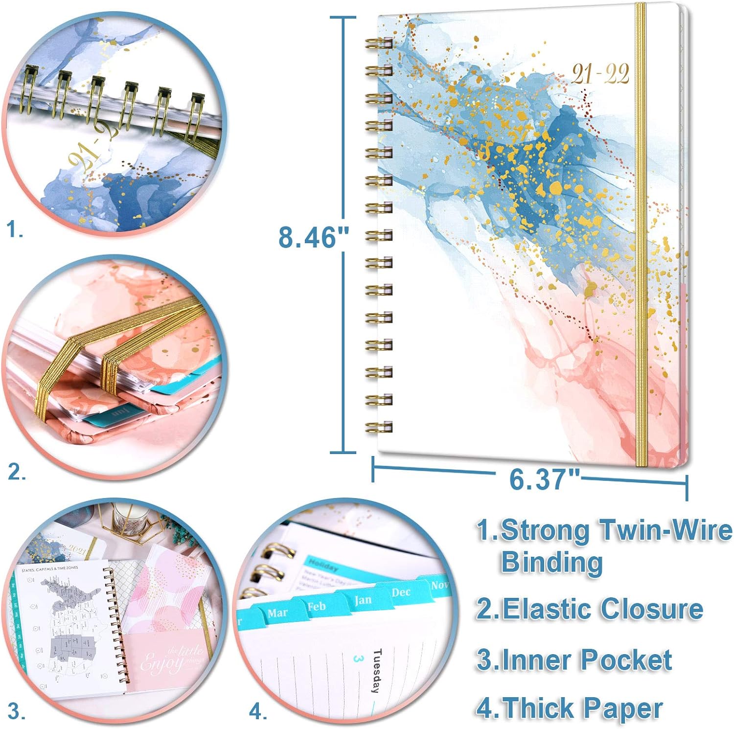 2021-2022 Planner – Academic Planner 2021-2022 from July 2021 - June 2022, Monthly planner, 6.4"x 8.5", Flexible Cover Planner with Elastic Closure, Coated Tabs, Inner Pocket : Office Products